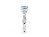 White gold Emerald Cut Moissanite Halo Twist Band Solitaire Prong Setting Ring_2