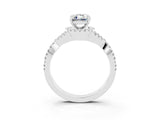 White gold Emerald Cut Moissanite Halo Twist Band Solitaire Prong Setting Ring_3