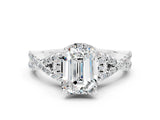 White gold Emerald Cut Moissanite  Halo Twist Band Solitaire Prong Setting Ring_66