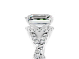 White gold Emerald Cut Moissanite  Halo Twist Band Solitaire Prong Setting Ring_71