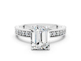 White gold Emerald Cut Moissanite Milgrain Pavé Engagement Ring with Four-Prong Setting_12