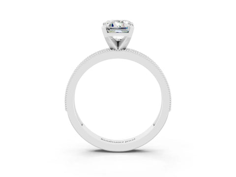 White gold Emerald Cut Moissanite Milgrain Pavé Engagement Ring with Four-Prong Setting_15