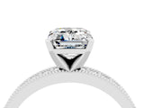 White gold Emerald Cut Moissanite Milgrain Pavé Engagement Ring with Four-Prong Setting_16