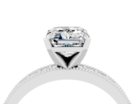 White gold Emerald Cut Moissanite Milgrain Pavé Engagement Ring with Four-Prong Setting_16