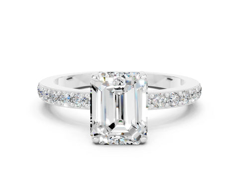 White gold Emerald Cut Moissanite Pavé Engagement Ring with Round  Accents and Prong Setting_24