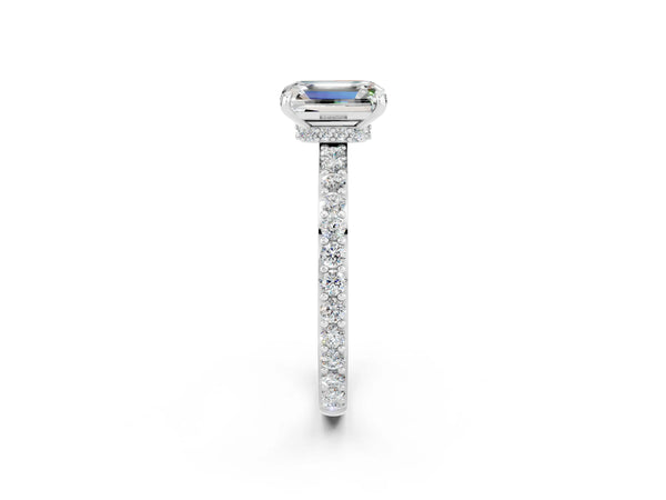 White gold Emerald Cut Moissanite Pavé Engagement Ring with Round  Accents and Prong Setting