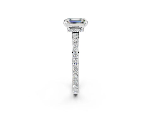 White gold Emerald Cut Moissanite Pavé Engagement Ring with Round  Accents and Prong Setting_26