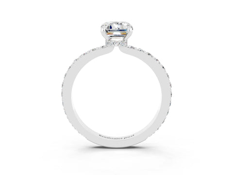 White gold Emerald Cut Moissanite Pavé Engagement Ring with Round  Accents and Prong Setting_27