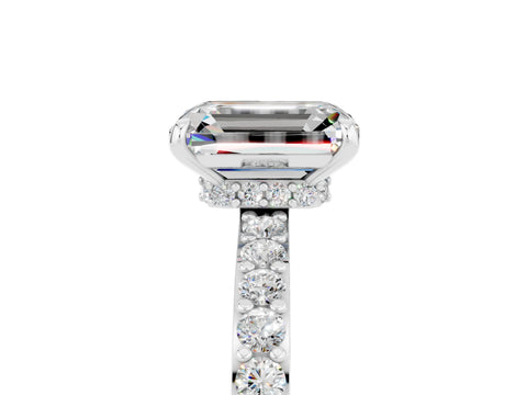 White gold Emerald Cut Moissanite Pavé Engagement Ring with Round  Accents and Prong Setting_29