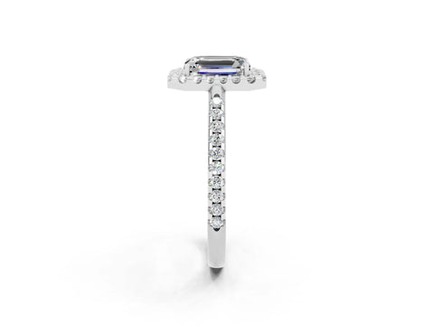 White gold Emerald Cut Moissanite Pavé Halo Ring with Four-Prong Setting_14