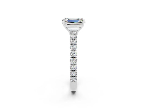 White gold Emerald Cut Moissanite Pavé Solitaire Engagement Ring with Four-Prong Setting_14