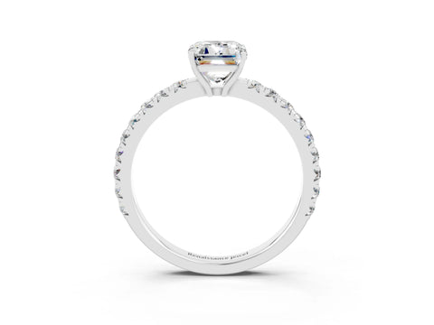 White gold Emerald Cut Moissanite Pavé Solitaire Engagement Ring with Four-Prong Setting_15