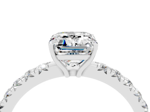 White gold Emerald Cut Moissanite Pavé Solitaire Engagement Ring with Four-Prong Setting_16