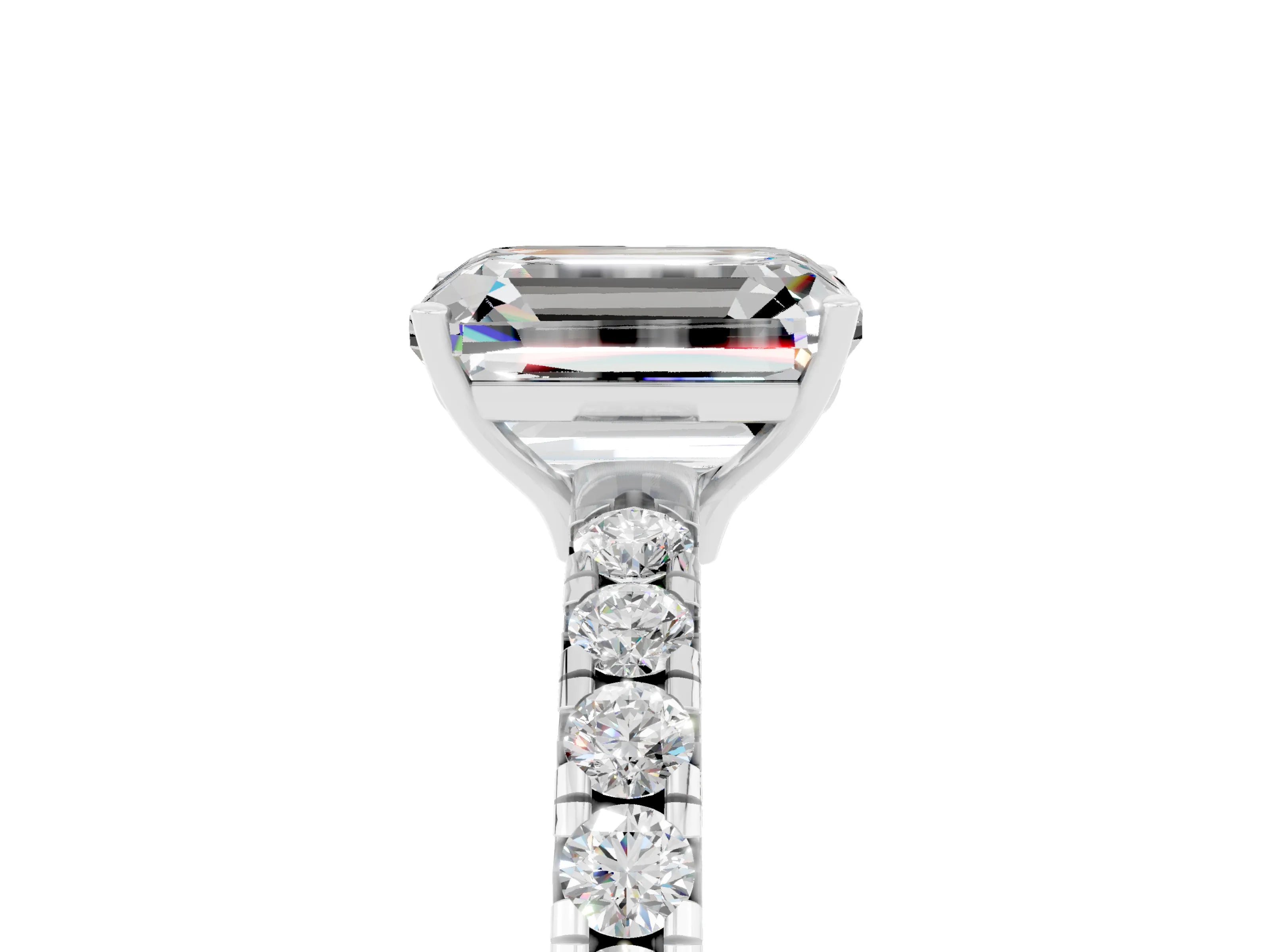 White gold Emerald Cut Moissanite Pavé Solitaire Engagement Ring with Four-Prong Setting_17