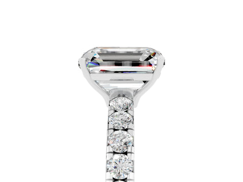 White gold Emerald Cut Moissanite Pavé Solitaire Engagement Ring with Four-Prong Setting_17