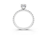 White gold Emerald Cut Moissanite Pavé Solitaire Ring with Round Band and Prong Setting_39