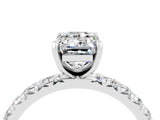 White gold Emerald Cut Moissanite Pavé Solitaire Ring with Round Band and Prong Setting_40