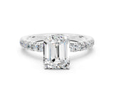 White gold Emerald Cut Moissanite Pave Band Solitaire Ring with Four-Prong Setting_24