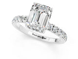 White gold Emerald Cut Moissanite Pave Band Solitaire Ring with Four-Prong Setting_25