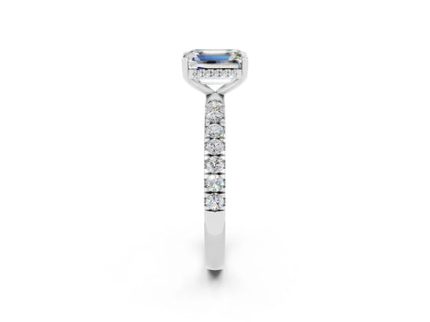 White gold Emerald Cut Moissanite Pave Band Solitaire Ring with Four-Prong Setting_26