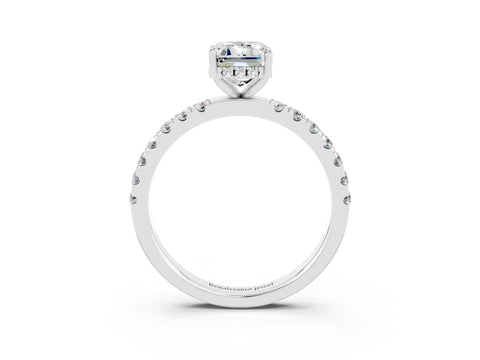 White gold Emerald Cut Moissanite Pave Band Solitaire Ring with Four-Prong Setting_27