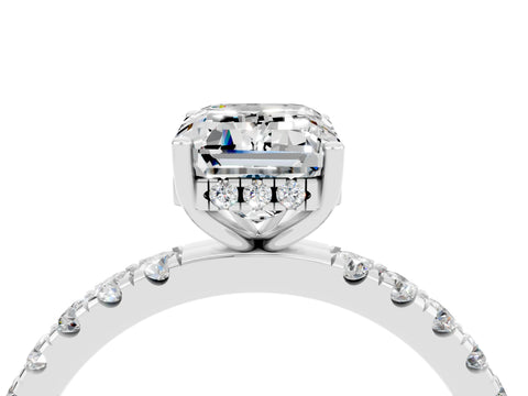 White gold Emerald Cut Moissanite Pave Band Solitaire Ring with Four-Prong Setting_28
