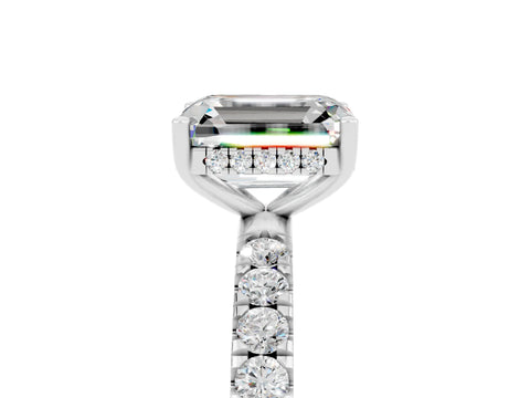 White gold Emerald Cut Moissanite Pave Band Solitaire Ring with Four-Prong Setting_29