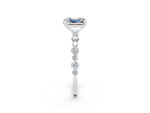White gold Emerald Cut Moissanite Prong Set Engagement Ring with Pavé Band_2