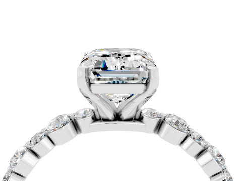 White gold Emerald Cut Moissanite Prong Set Engagement Ring with Pavé Band_4