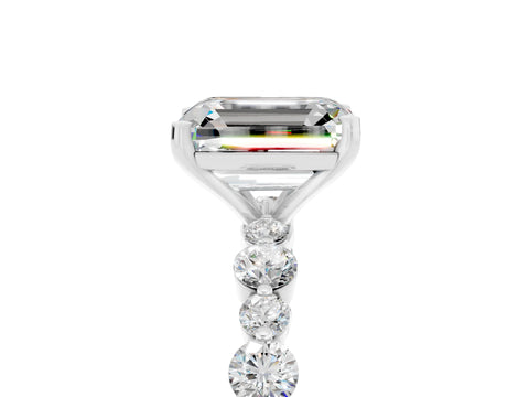 White gold Emerald Cut Moissanite Prong Set Engagement Ring with Pavé Band_5