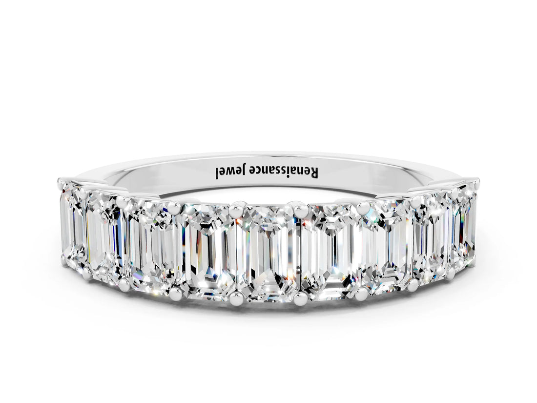 White gold Emerald Cut Moissanite Prong-Set Eternity Band_6