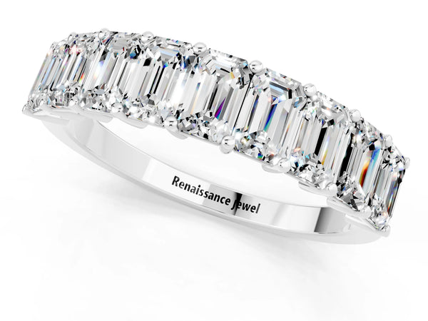 Silver Emerald Cut Moissanite Prong-Set Eternity Band