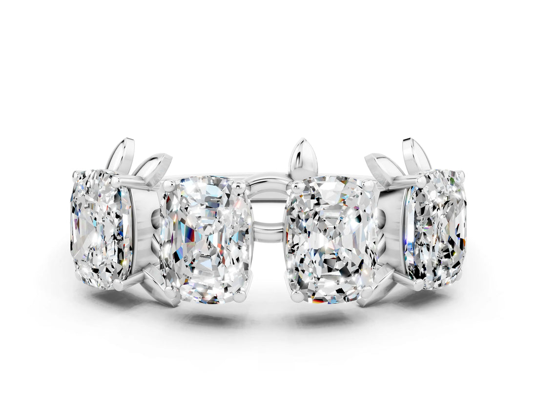 White gold Emerald Cut Moissanite Prong-Set Half Eternity Band_18