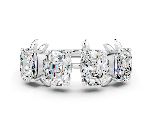 White gold Emerald Cut Moissanite Prong-Set Half Eternity Band
