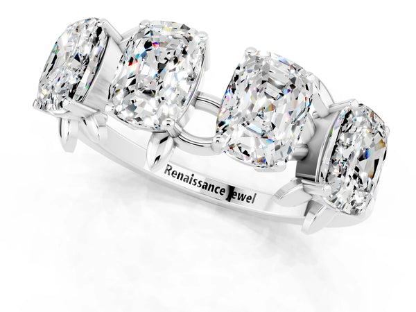 Silver Emerald Cut Moissanite Prong-Set Half Eternity Band