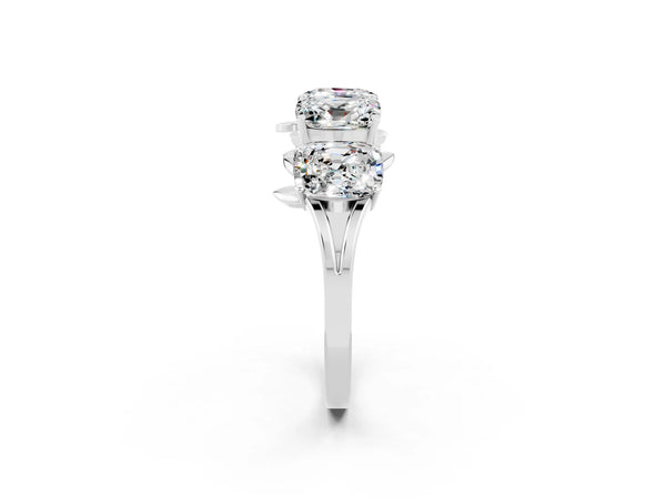 Platinum Emerald Cut Moissanite Prong-Set Half Eternity Band