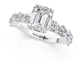 White gold Emerald Cut Moissanite Prong Setting with Side Stones on a Pave Band_1