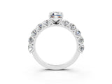 White gold Emerald Cut Moissanite Prong Setting with Side Stones on a Pave Band_3