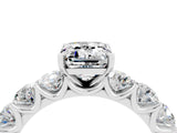 White gold Emerald Cut Moissanite Prong Setting with Side Stones on a Pave Band_4