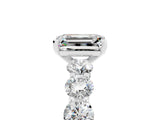 White gold Emerald Cut Moissanite Prong Setting with Side Stones on a Pave Band_5