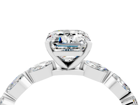 White gold Emerald Cut Moissanite Ring with Marquise Side Stones and Prong Setting_4