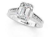White gold Emerald Cut Moissanite Ring with Milgrain Pavé Band and Four-Prong Setting_13