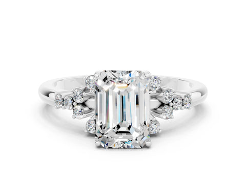 White gold Emerald Cut Moissanite Ring with Side Stones and Four-Prong Setting_36