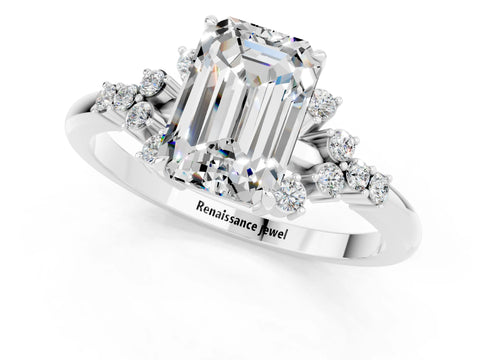 White gold Emerald Cut Moissanite Ring with Side Stones and Four-Prong Setting_37