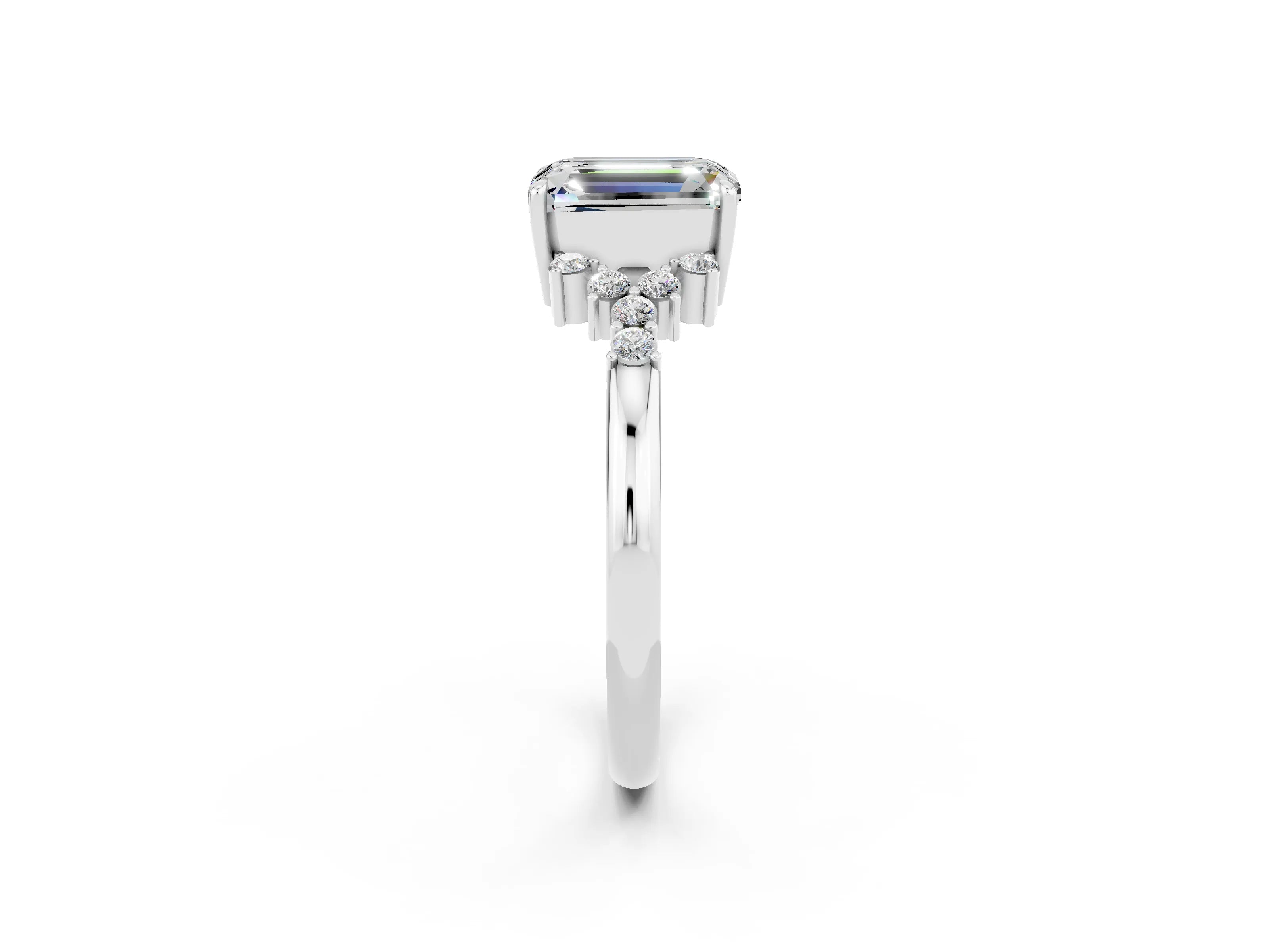 White gold Emerald Cut Moissanite Ring with Side Stones and Four-Prong Setting_38