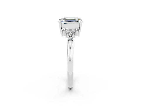 White gold Emerald Cut Moissanite Ring with Side Stones and Four-Prong Setting_38