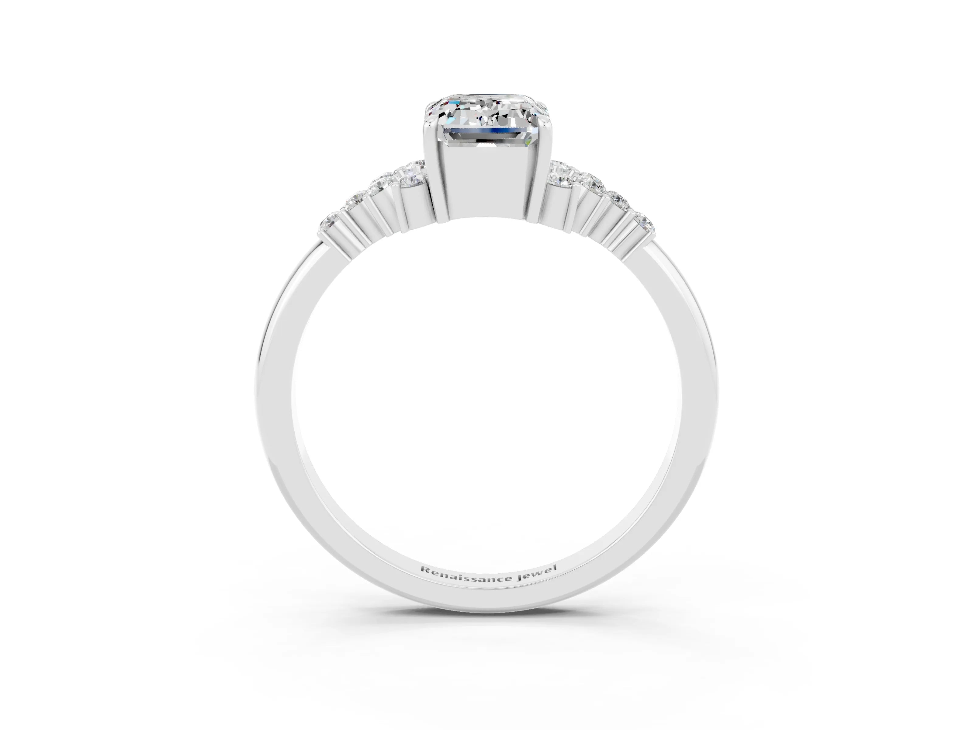 White gold Emerald Cut Moissanite Ring with Side Stones and Four-Prong Setting_39