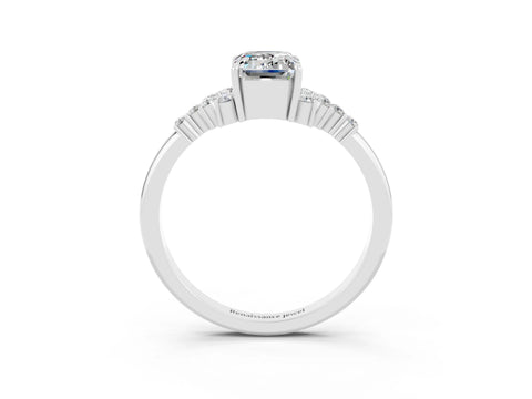 White gold Emerald Cut Moissanite Ring with Side Stones and Four-Prong Setting_39