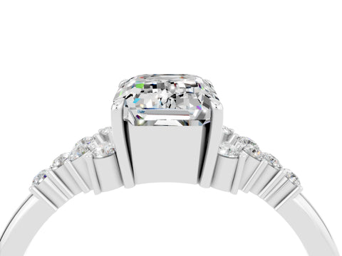 White gold Emerald Cut Moissanite Ring with Side Stones and Four-Prong Setting_40