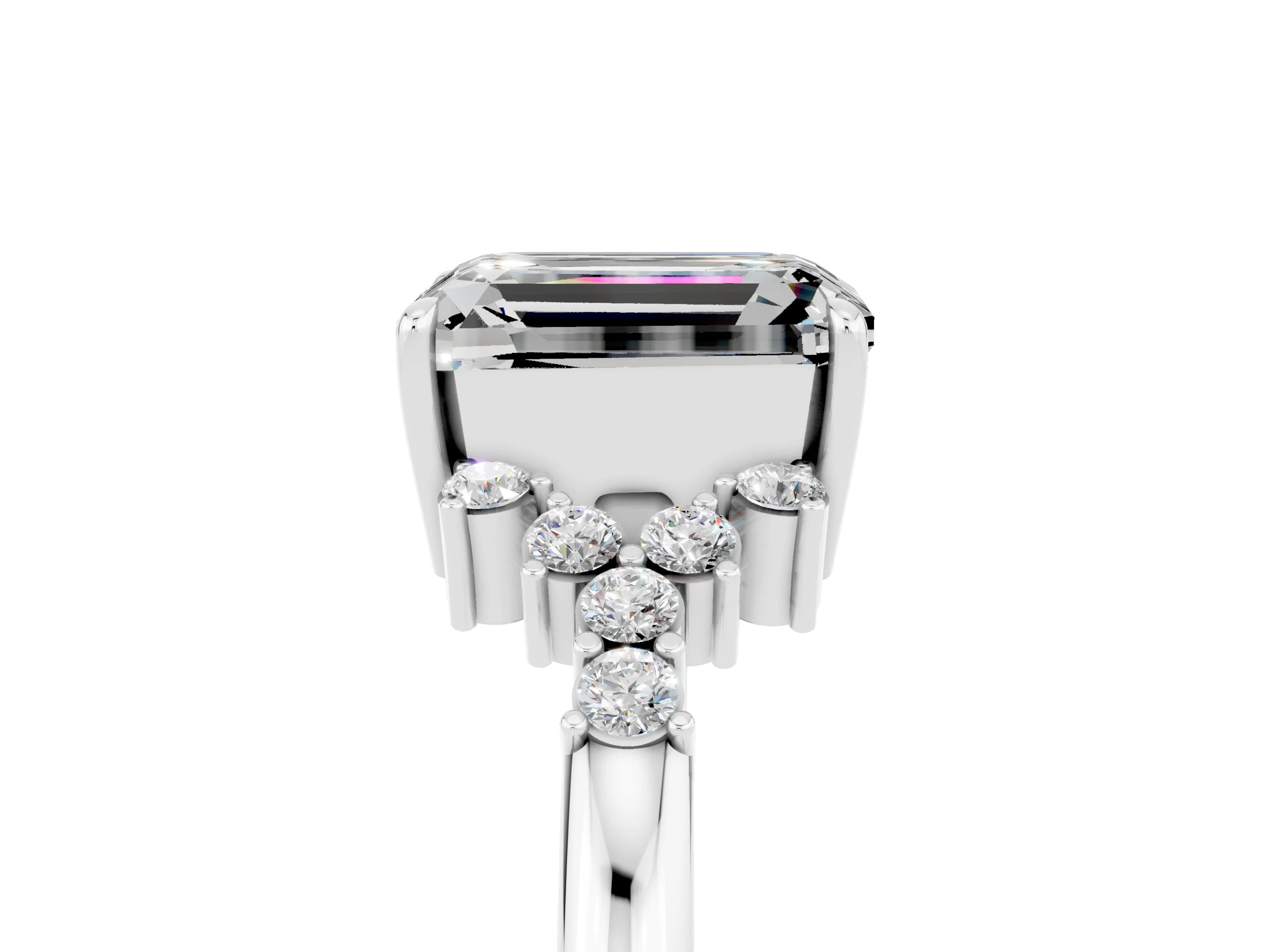 White gold Emerald Cut Moissanite Ring with Side Stones and Four-Prong Setting_41